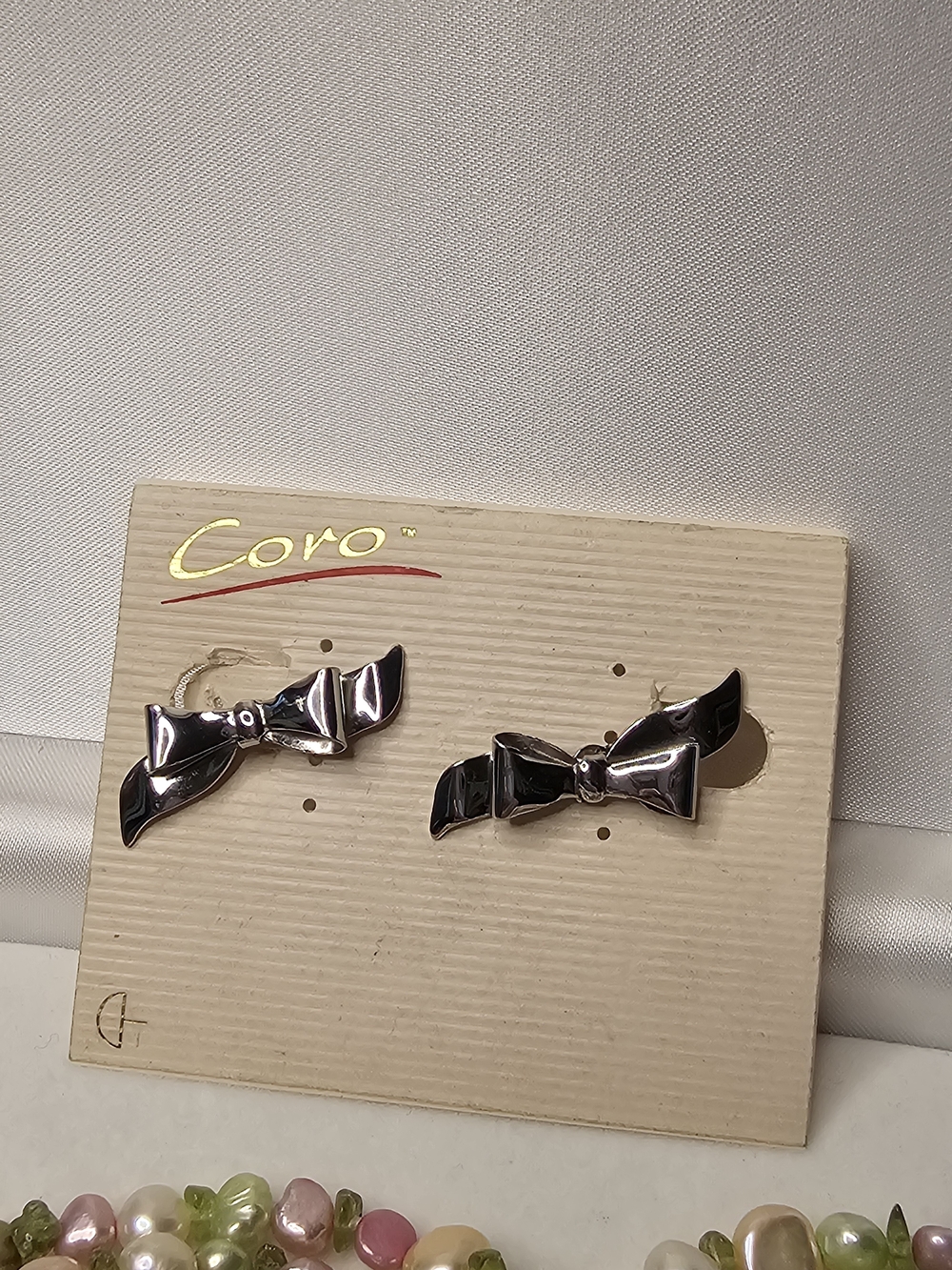 Coro Sterling Silver Bow Screwback Earrings